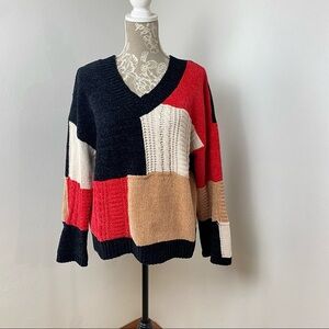 P O L. Women Sweater. Cream/Black/Red/Tan. Sz S